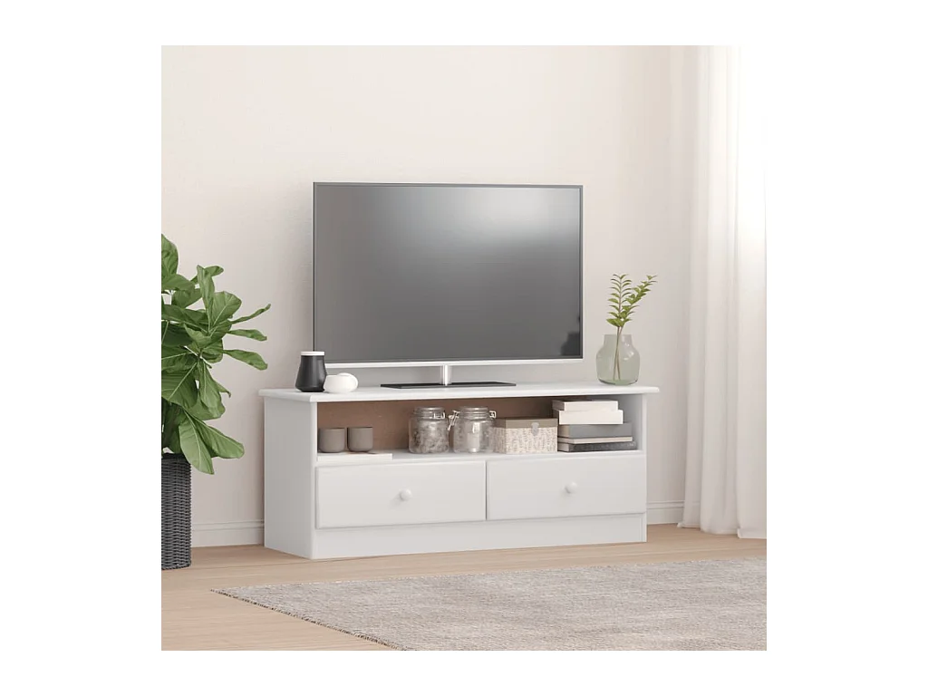 Meuble TV et tiroirs ALTA blanc 100x35x41 cm bois massif de pin