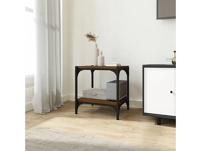 Tv-meubel 40x33x41 cm bewerkt hout en staal bruin eikenkleur