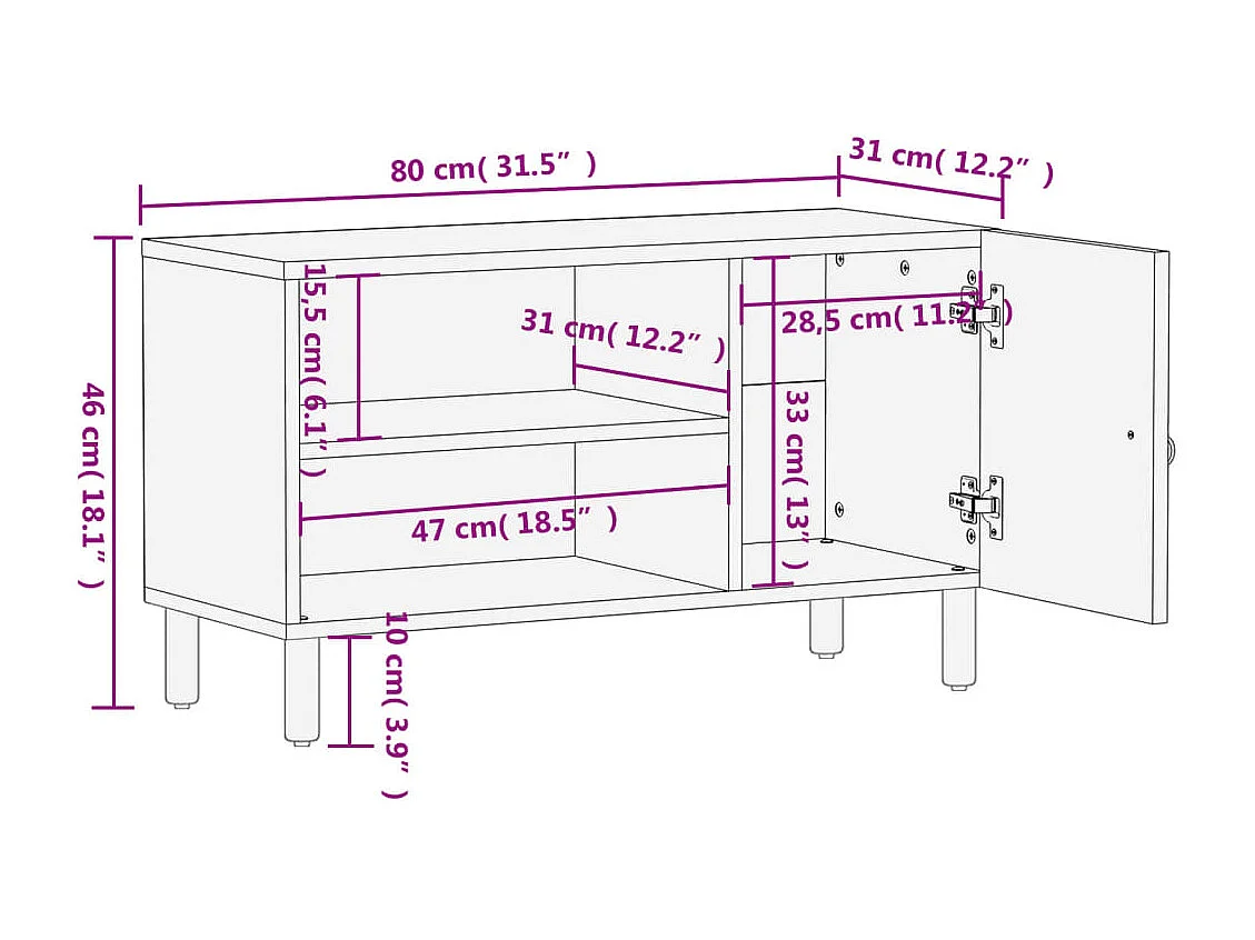Móvel de TV 80x31x46 cm madeira de mangueira maciça