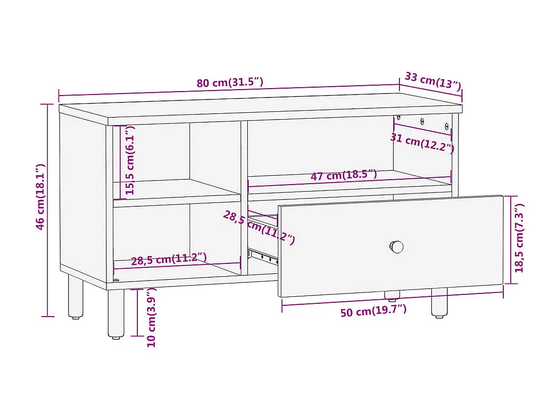 TV-Schrank 80x33x46 cm Massivholz Mango