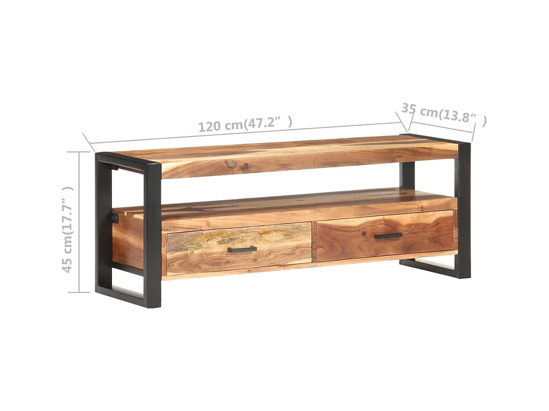 Meuble TV 120x35x45 cm Bois massif avec finition miel