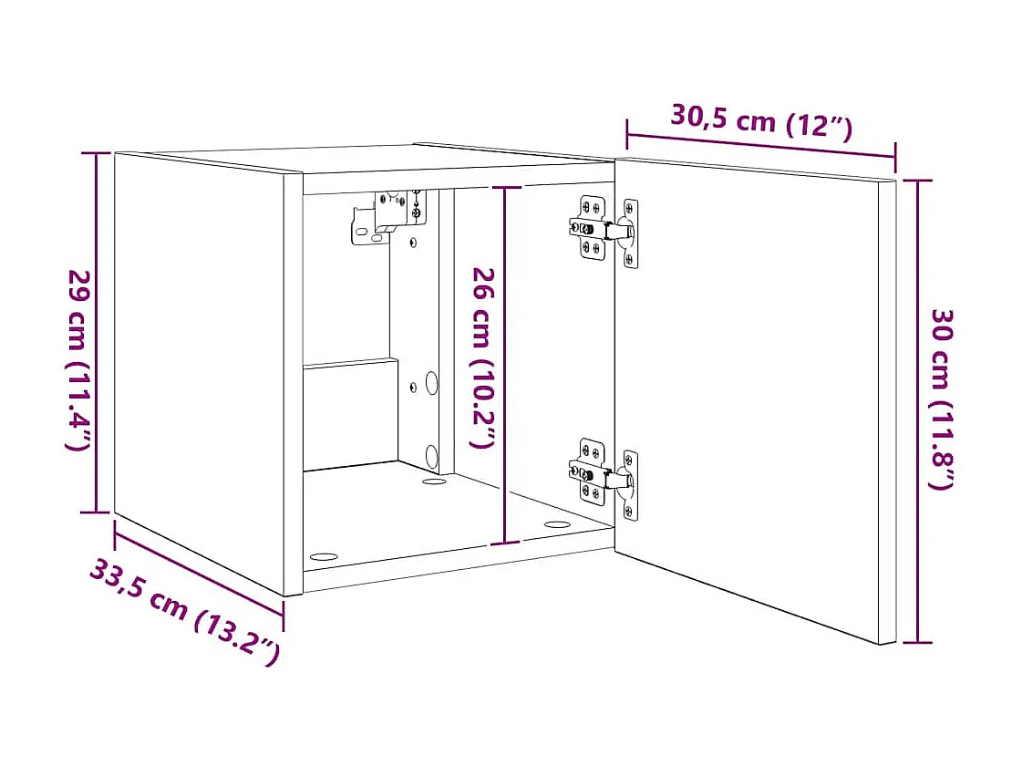 Meubles TV muraux avec lumières LED 2 pcs blanc 30,5x35x30 cm