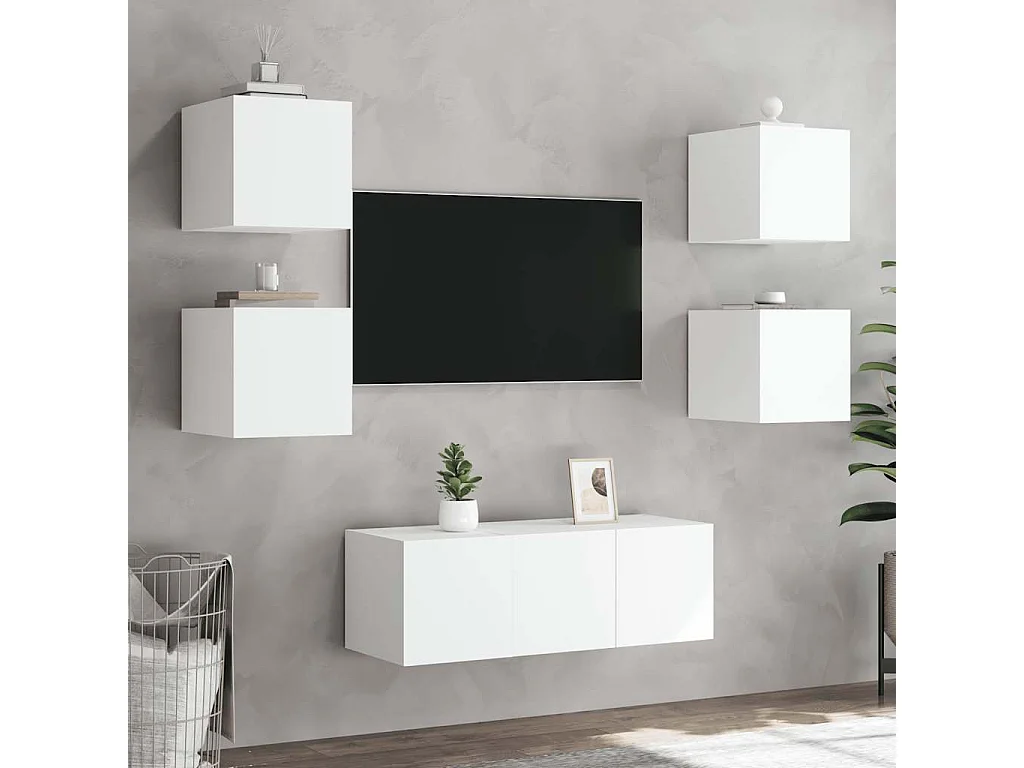 Meubles TV muraux avec lumières LED 2 pcs blanc 30,5x35x30 cm