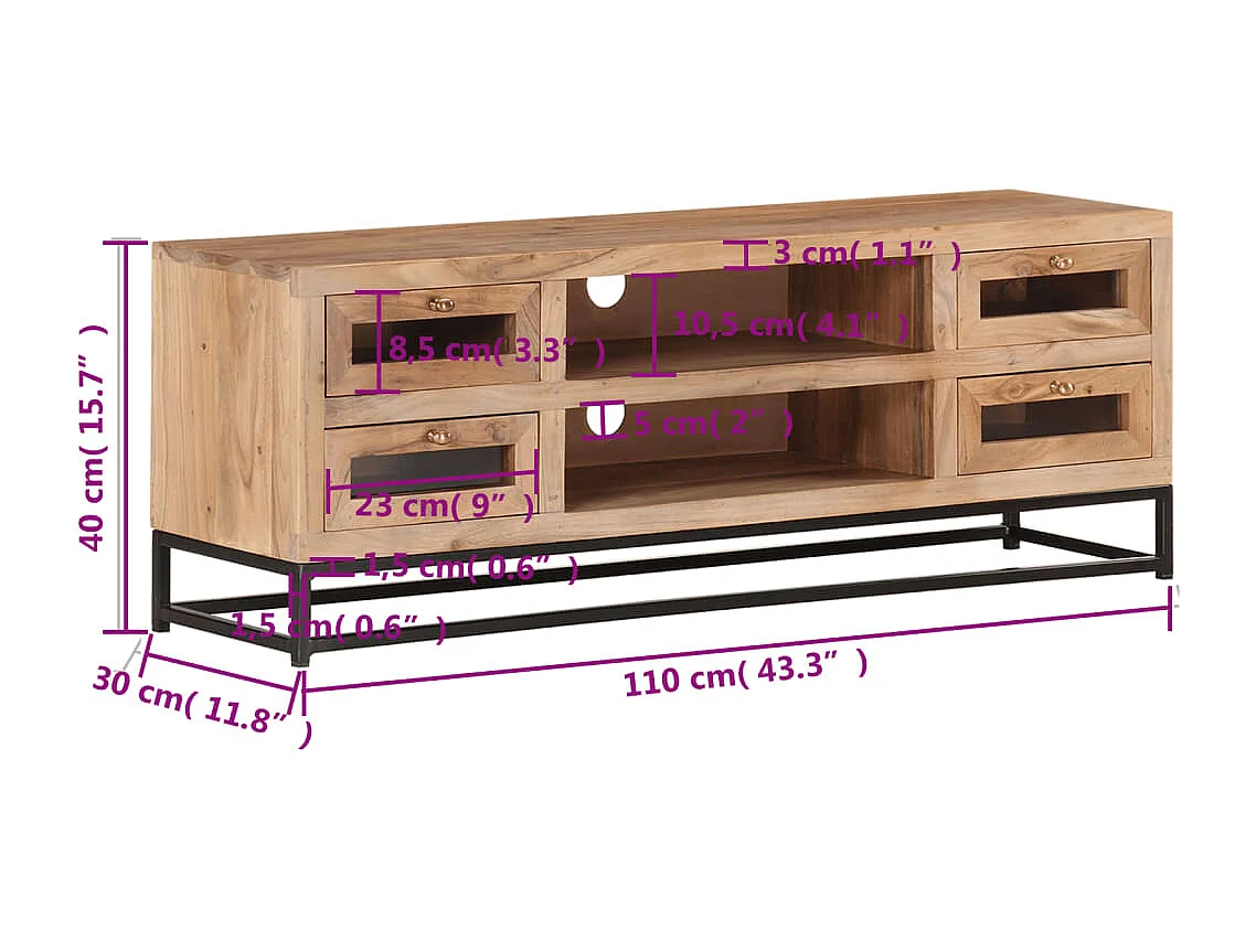 Meuble TV 110x30x40 cm Bois d'acacia massif