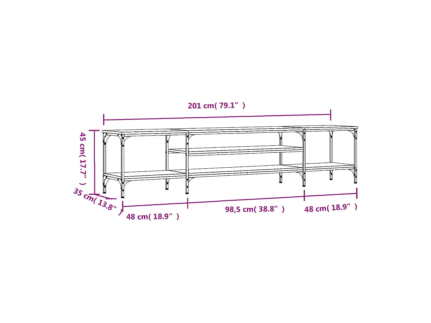 Mobile TV Rovere Sonoma 201x35x45 cm Legno Multistrato e Ferro