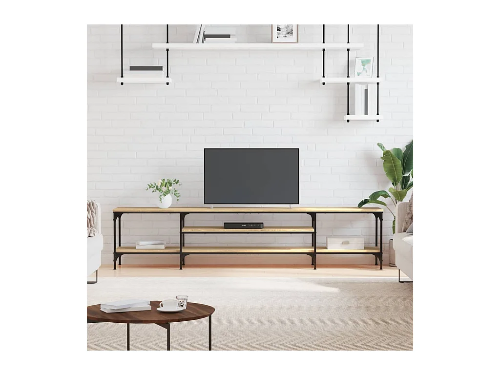 Tv-meubel 201x35x45 cm bewerkt hout en ijzer sonoma eikenkleur