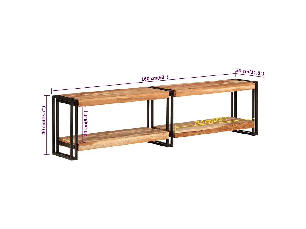 Mobile Porta TV 160x30x40 cm in Legno Massello di Acacia