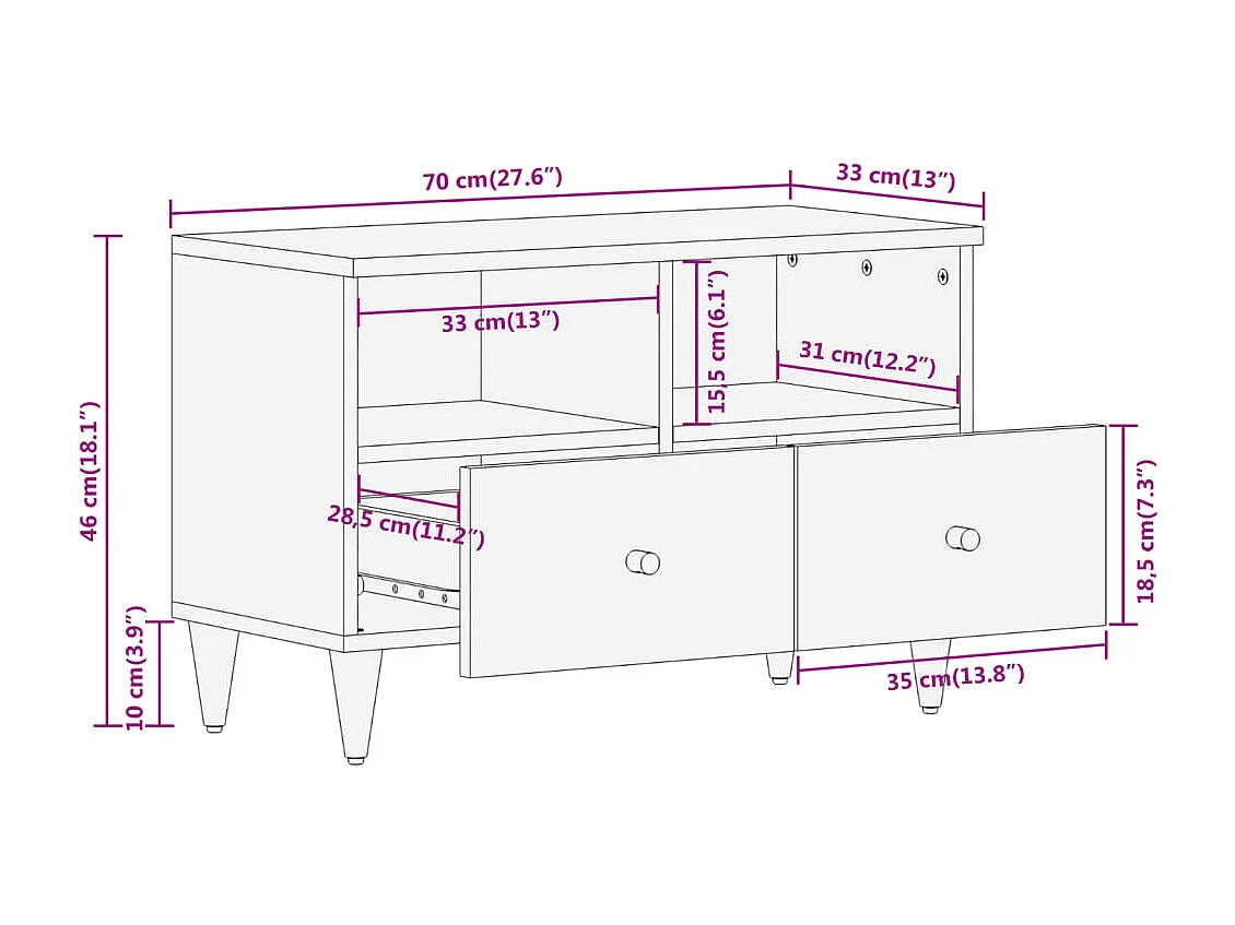 Meuble TV 70x33x46 cm Bois massif de manguier