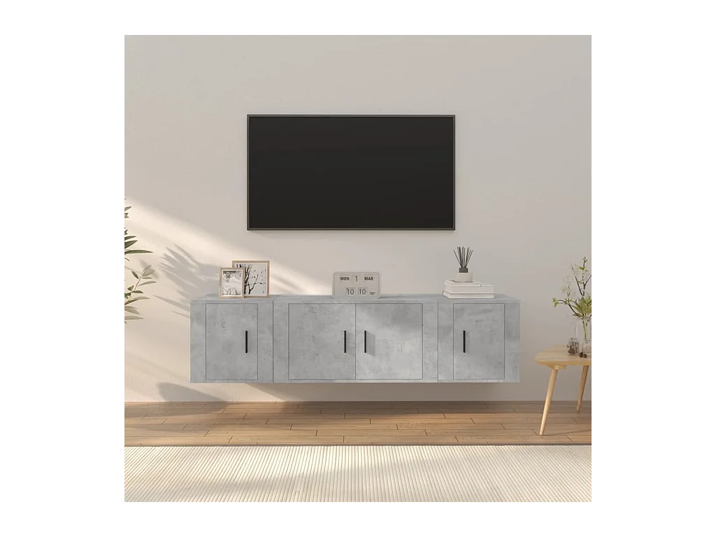 Ensemble de meubles TV 3 pcs Gris béton Bois d'ingénierie