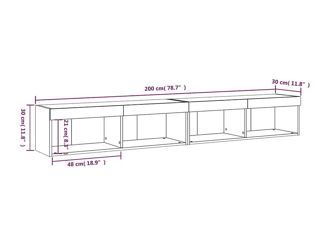 Meubles TV avec lumières LED 2 pcs gris béton 100x30x30 cm