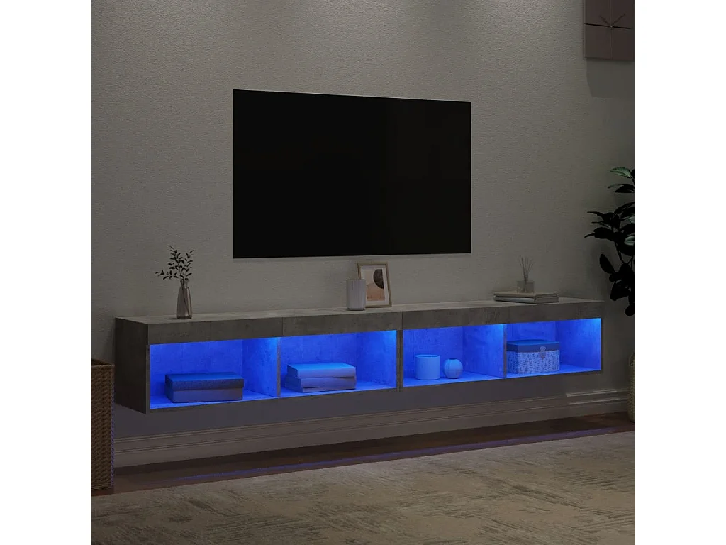 TV-Schränke mit LED-Leuchten 2 Stk. Betongrau 100x30x30 cm