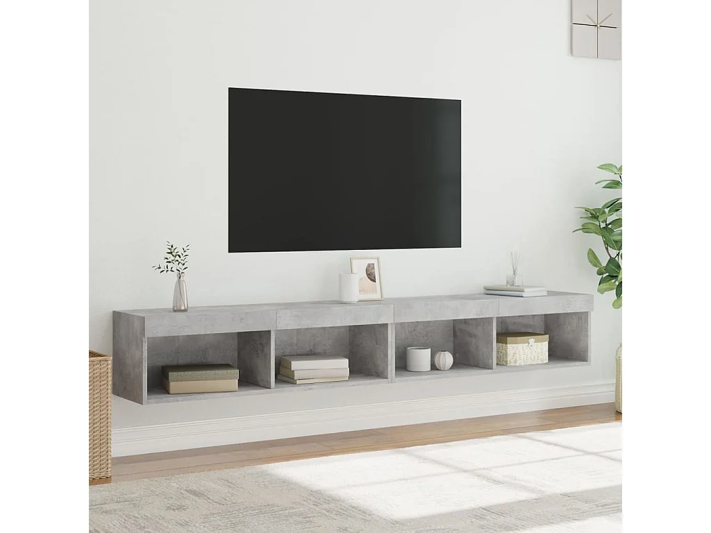 Meubles TV avec lumières LED 2 pcs gris béton 100x30x30 cm