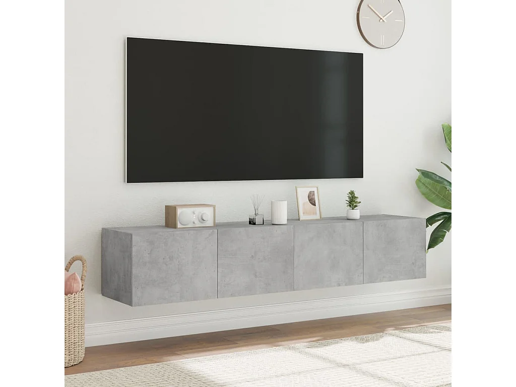 Meubles TV muraux et lumières LED 2pcs gris béton 80x35x31 cm