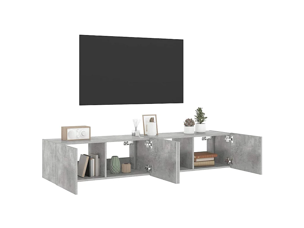 Meubles TV muraux et lumières LED 2pcs gris béton 80x35x31 cm