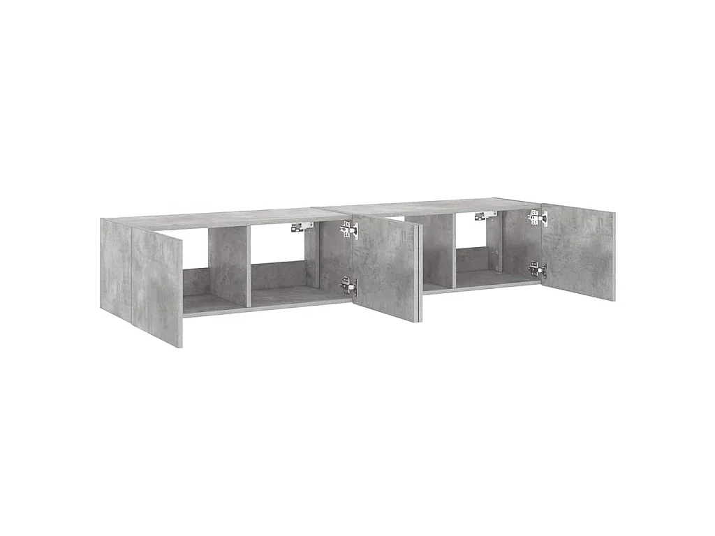 Meubles TV muraux et lumières LED 2pcs gris béton 80x35x31 cm