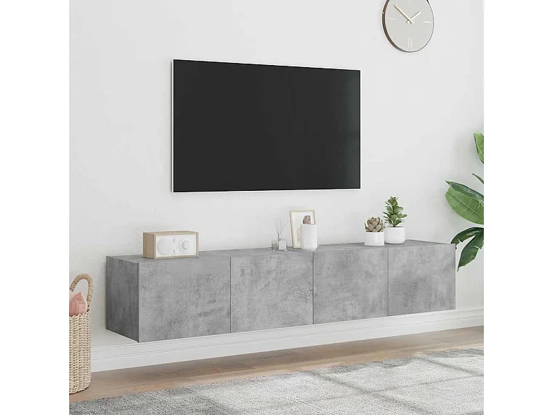 Meubles TV muraux et lumières LED 2pcs gris béton 80x35x31 cm