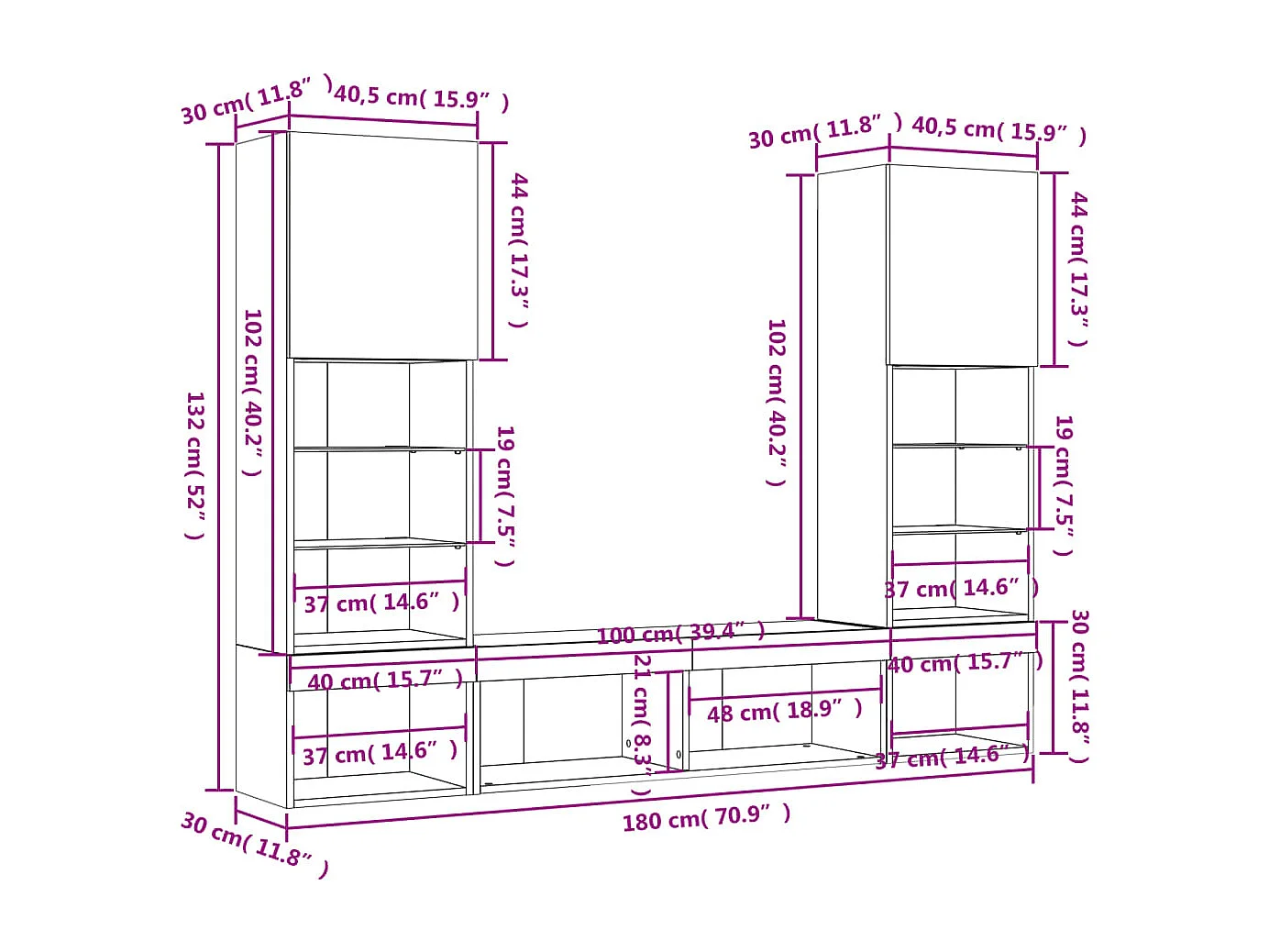 5-tlg. Wohnwand mit LED-Beleuchtung Weiß Holzwerkstoff