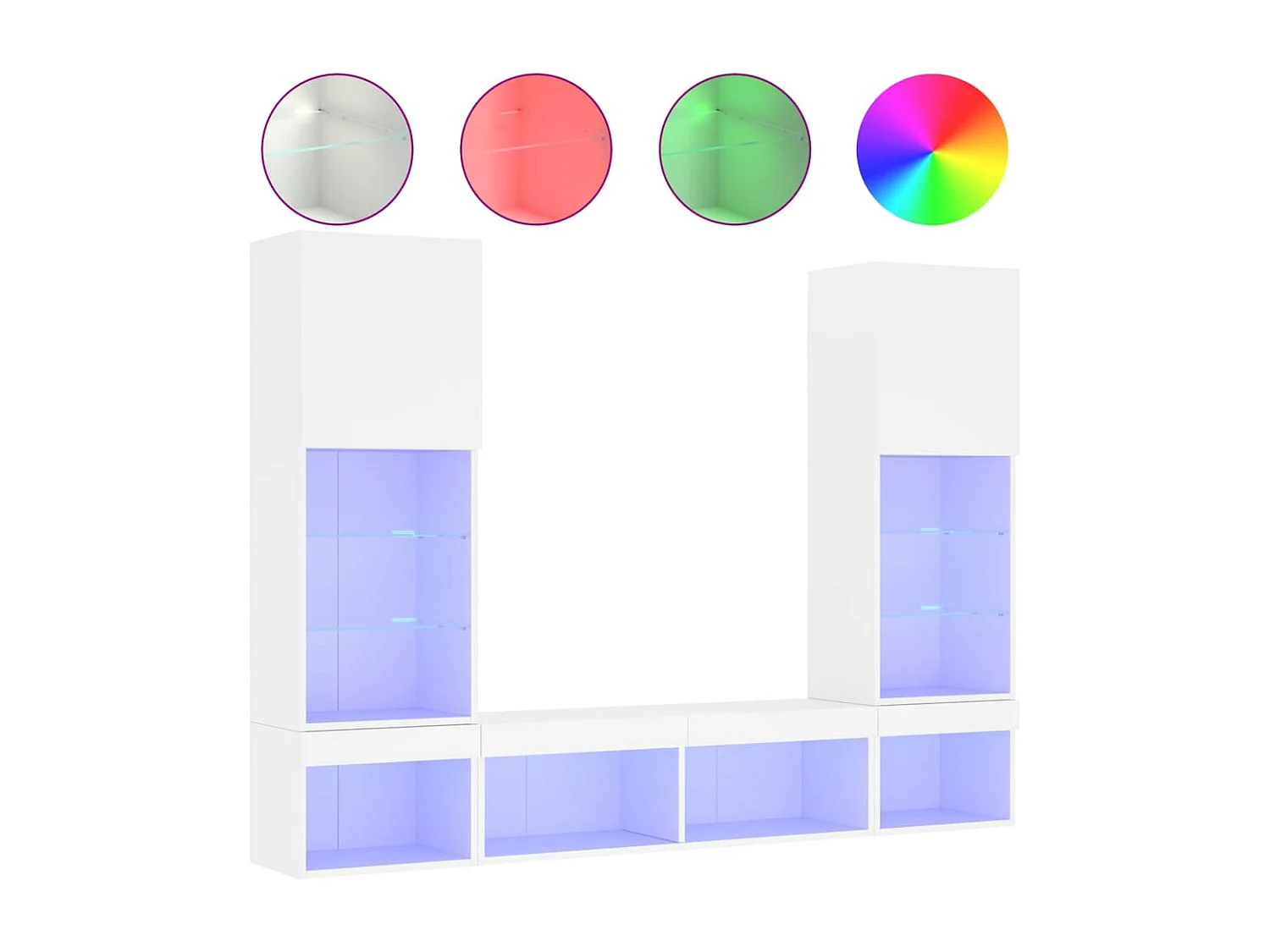 Unités murales TV avec LED 5 pcs blanc bois d'ingénierie