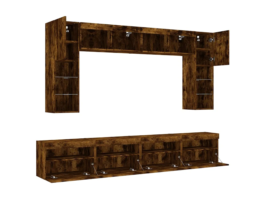 Ensemble de meubles TV muraux 8 pcs et lumières LED chêne fumé