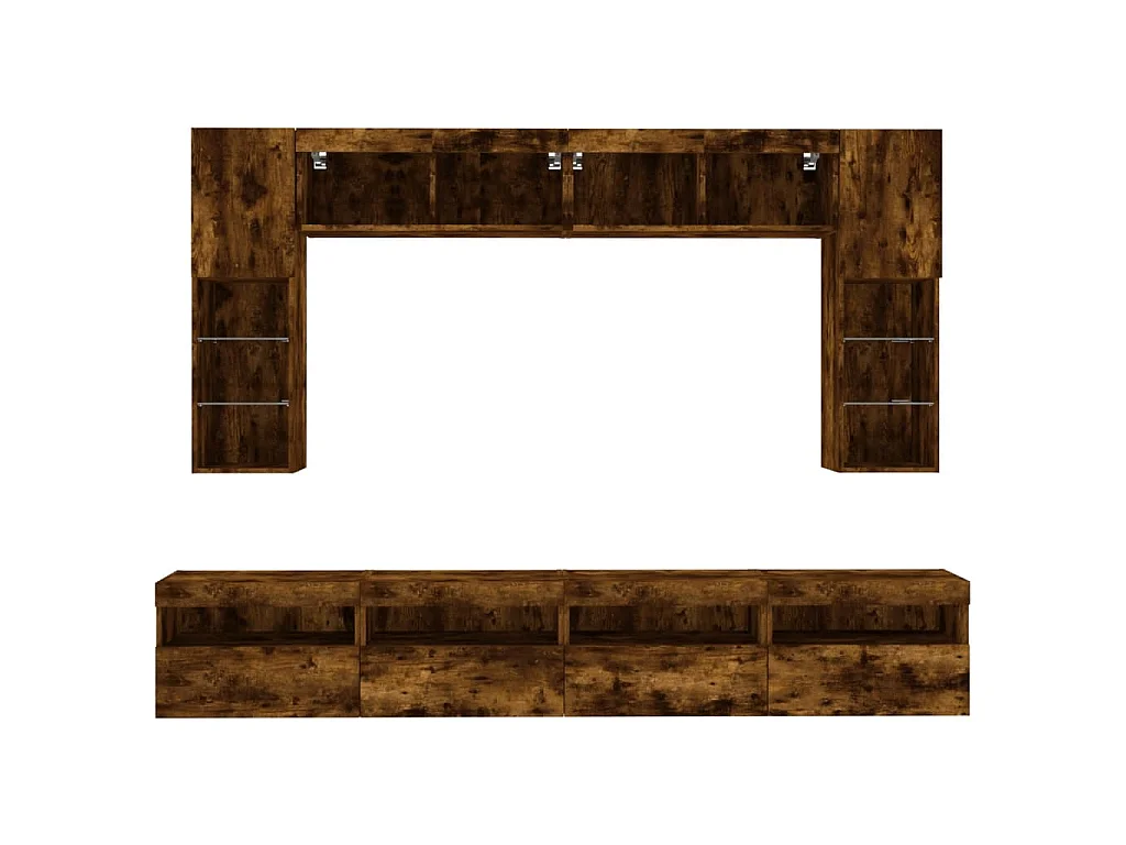Ensemble de meubles TV muraux 8 pcs et lumières LED chêne fumé