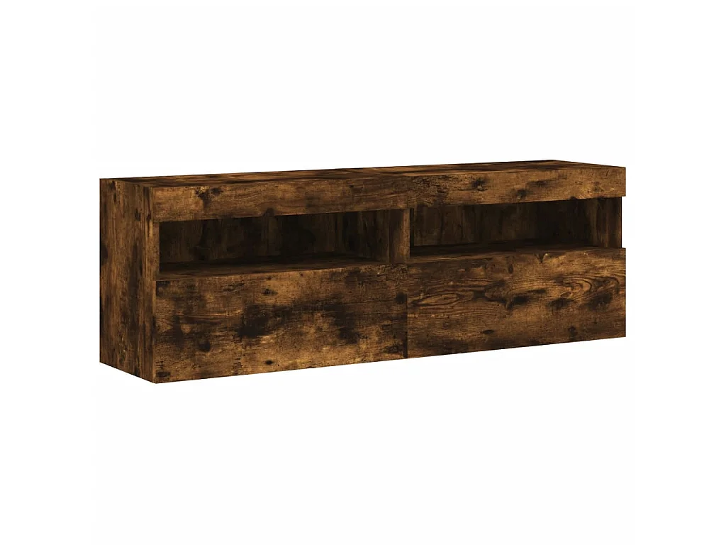 Ensemble de meubles TV muraux 8 pcs et lumières LED chêne fumé