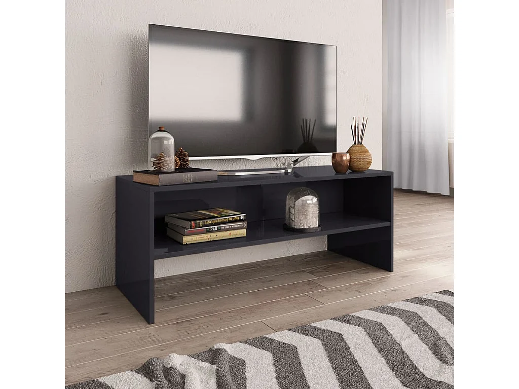 Meuble TV Gris brillant 100x40x40 cm Bois d’ingénierie