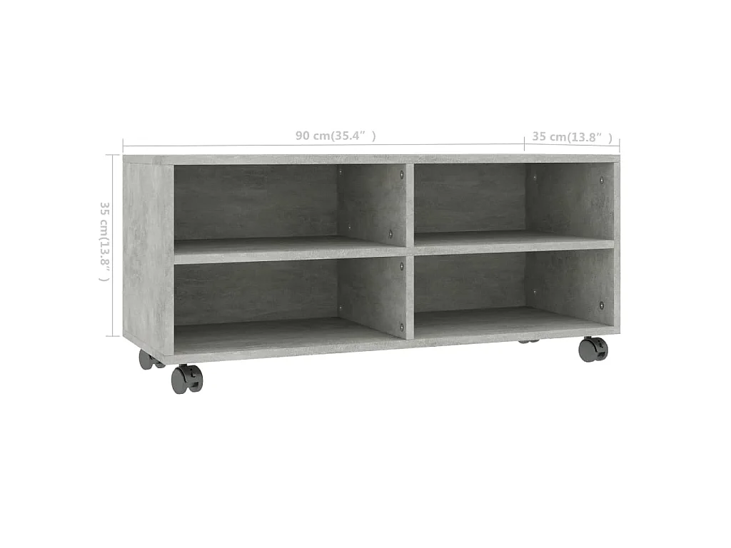 Meuble TV avec roulettes Gris béton 90x35x35 cm Bois ingénierie