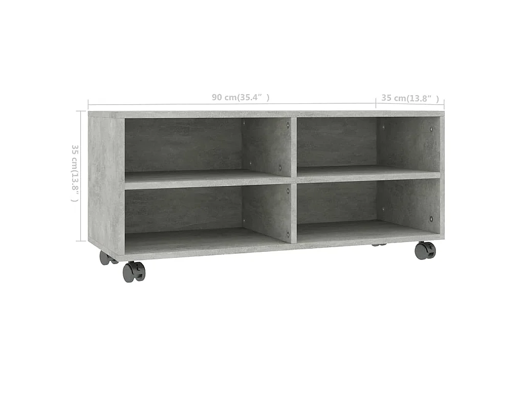 TV-Schrank mit Rollen Betongrau 90x35x35 cm Holzwerkstoff
