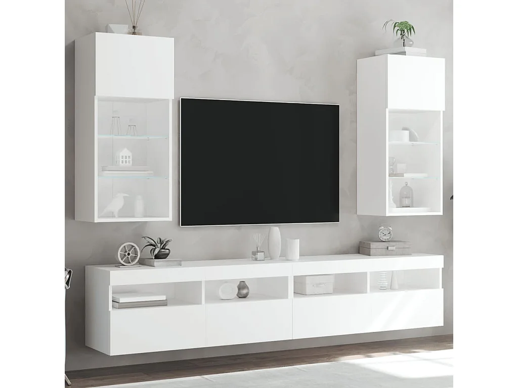 Mobili Porta TV con Luci LED 2 pz Bianchi 40,5x30x90 cm