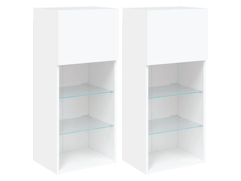 Meubles TV avec lumières LED 2 pcs blanc 40,5x30x90 cm