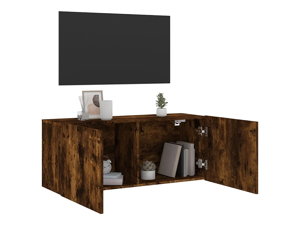 Meuble TV mural chêne fumé 100x30x41 cm