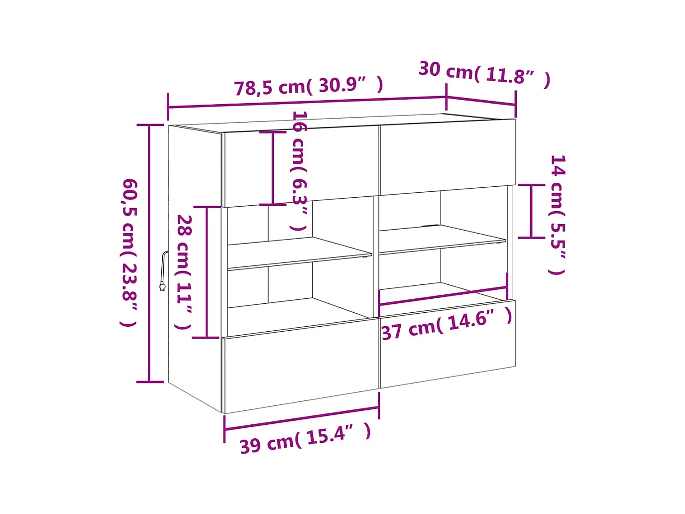 Meuble TV mural avec lumières LED blanc 78,5x30x60,5 cm