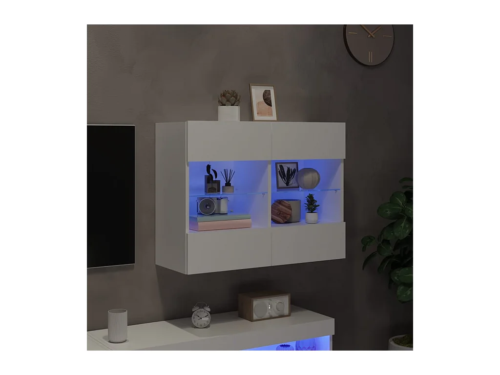 Meuble TV mural avec lumières LED blanc 78,5x30x60,5 cm