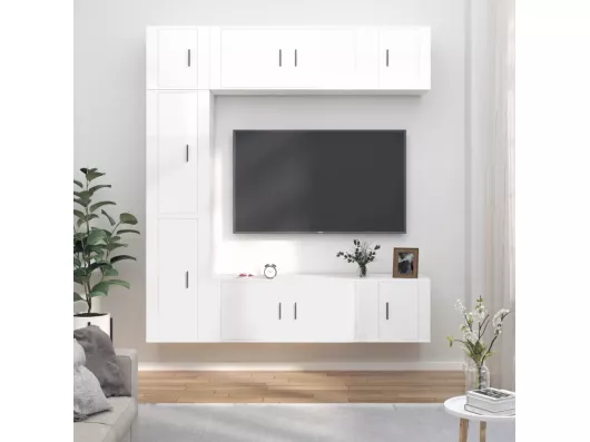 Kauf Unique 7-tlg. TV-Schrank-Set Hochglanz-Weiß Holzwerkstoff