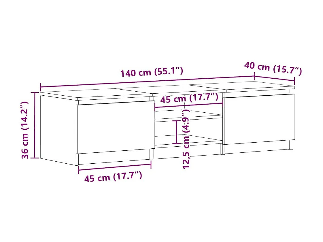 Tv-meubel 140x40x35,5 cm bewerkt hout betongrijs