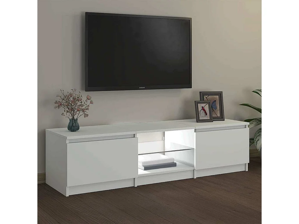Stolik pod TV z oświetleniem LED, 120x30x36 cm, biały.