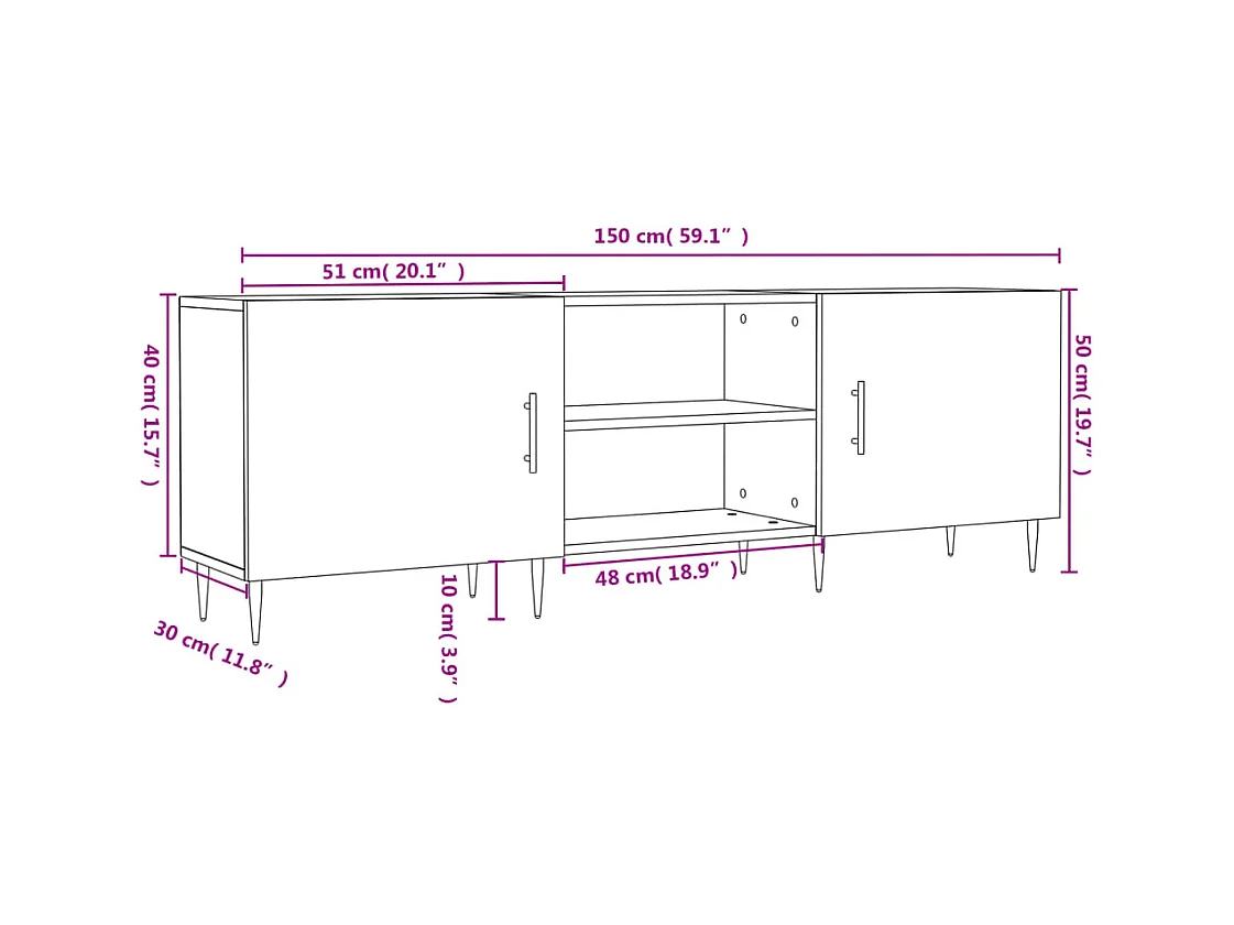 Meuble TV sonoma gris 150x30x50 cm bois d'ingénierie