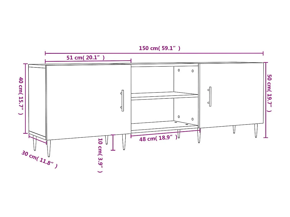 Meuble TV sonoma gris 150x30x50 cm bois d'ingénierie