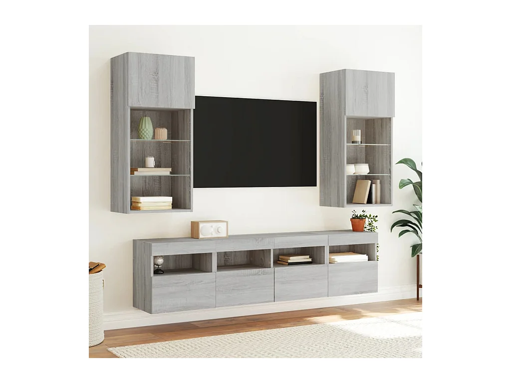 TV-Wandschrank mit LED-Leuchten Grau Sonoma 40x30x40 cm