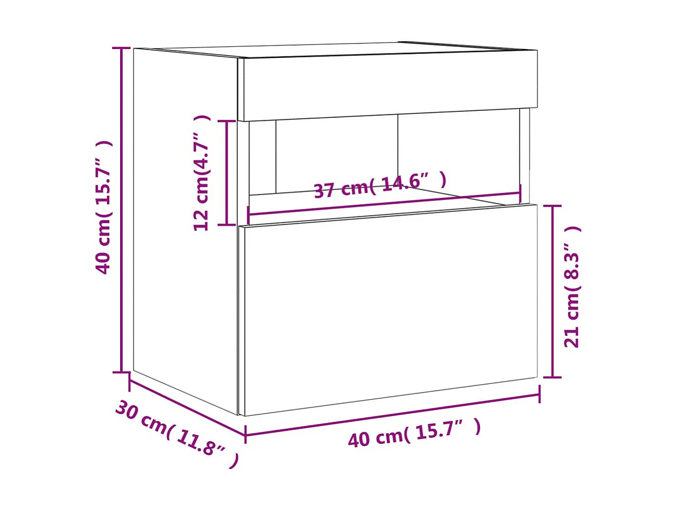 TV-Wandschrank mit LED-Leuchten Grau Sonoma 40x30x40 cm