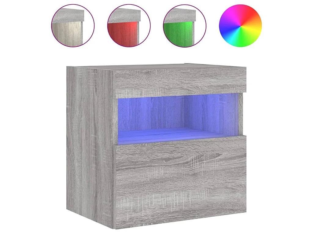 Meuble TV mural avec lumières LED sonoma gris 40x30x40 cm