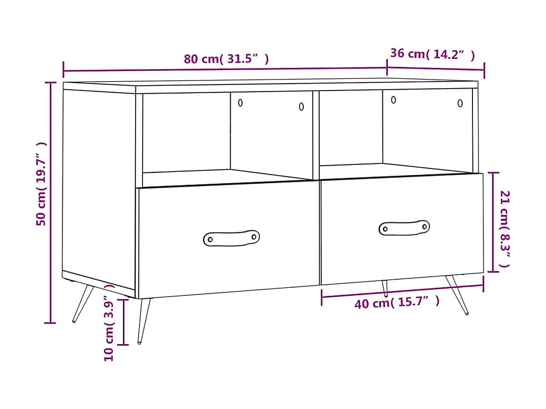 Tv-meubel 80x36x50 cm bewerkt hout bruin eikenkleur