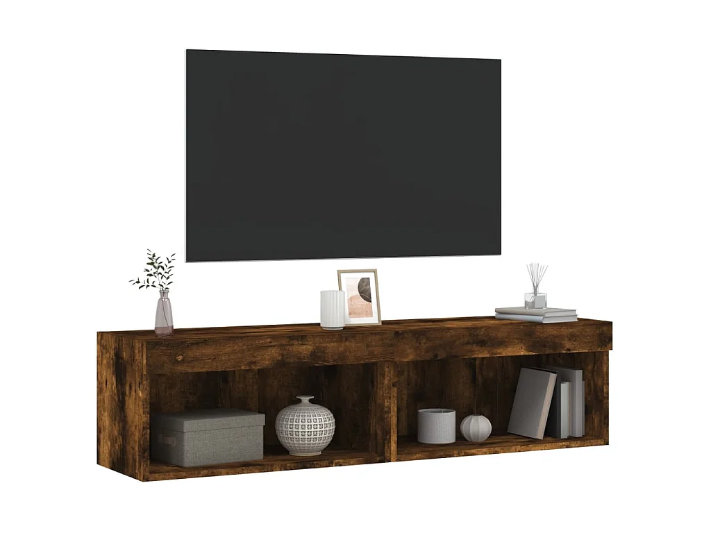 Meubles TV avec lumières LED 2 pcs chêne fumé 60x30x30 cm