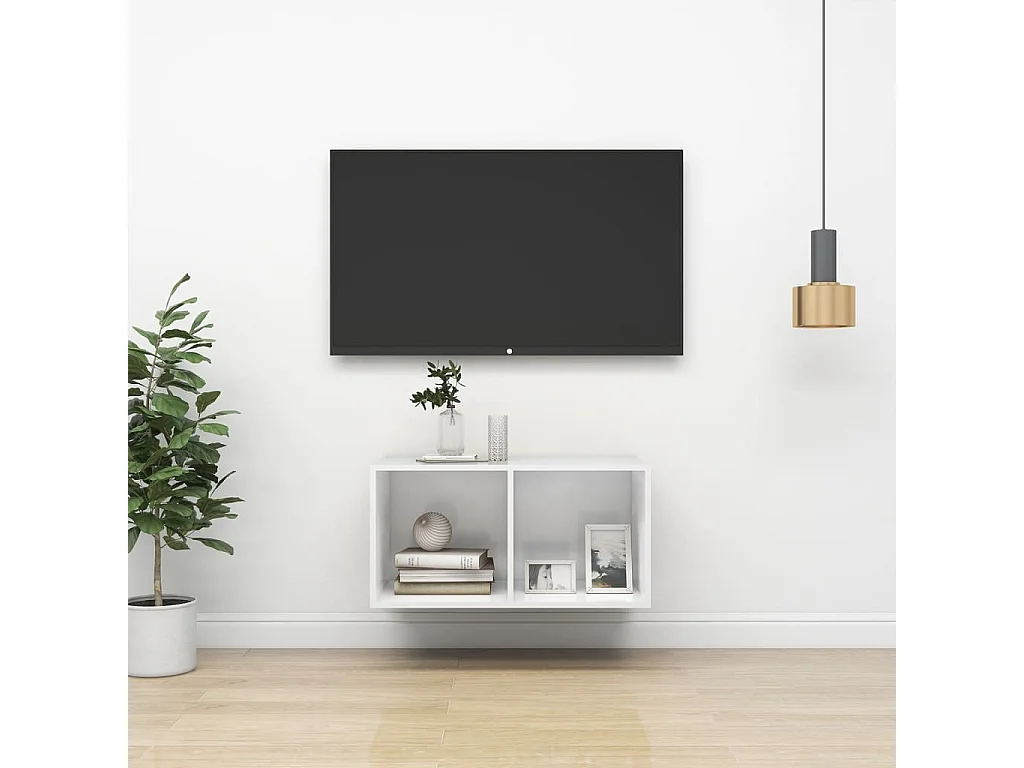 Meuble TV mural Blanc brillant 37x37x72 cm Bois d’ingénierie