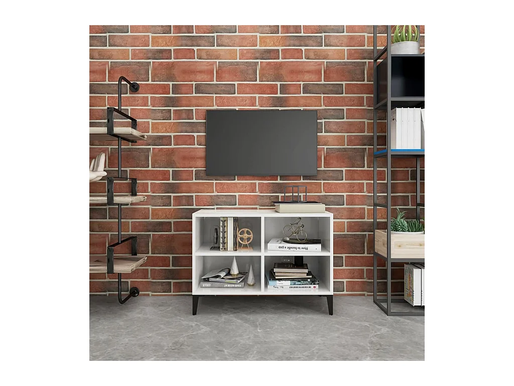 TV-Schrank mit Metallbeinen Hochglanz-Weiß 69,5x30x50cm