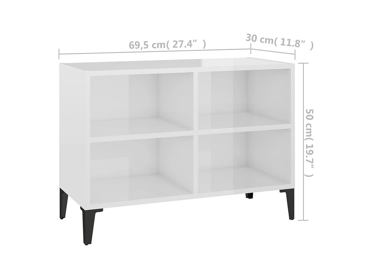Tv-meubel met metalen poten 69,5x30x50 cm hoogglans wit
