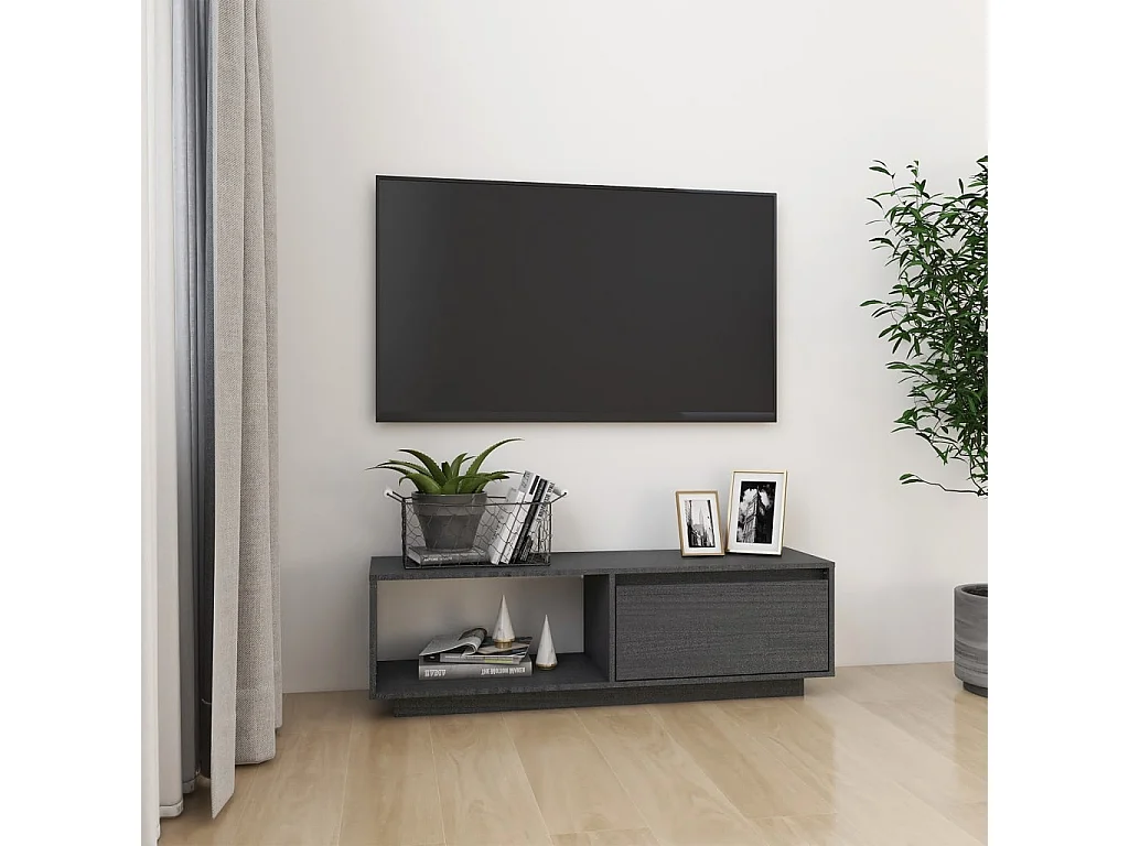 TV-Schrank Grau 110x30x33,5 cm Massivholz Kiefer