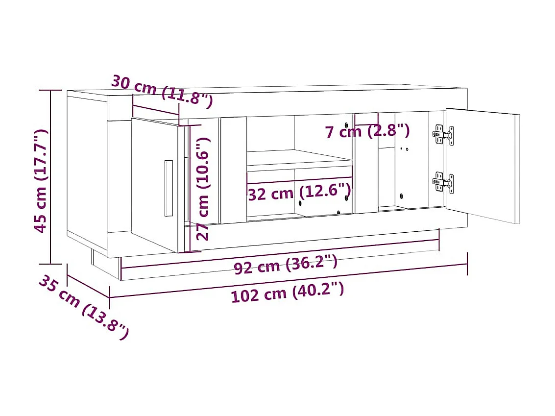 Meuble TV chêne sonoma 102x35x45 cm bois d'ingénierie