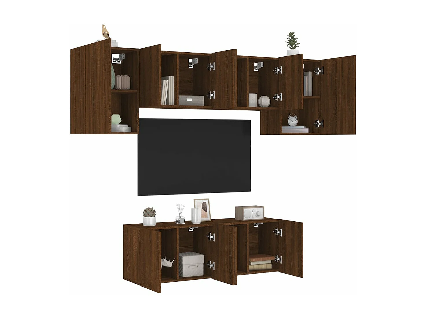 Unités murales TV 6 pcs chêne marron bois d'ingénierie