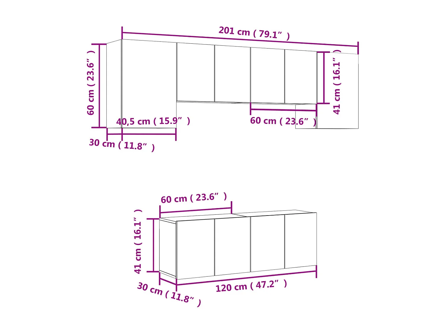 Unités murales TV 6 pcs chêne marron bois d'ingénierie
